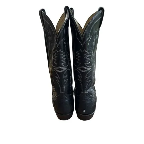 Vintage TONY LAMA Black‎ Exotic Western Dress Boots Full Quill Ostrich Size 8.5C